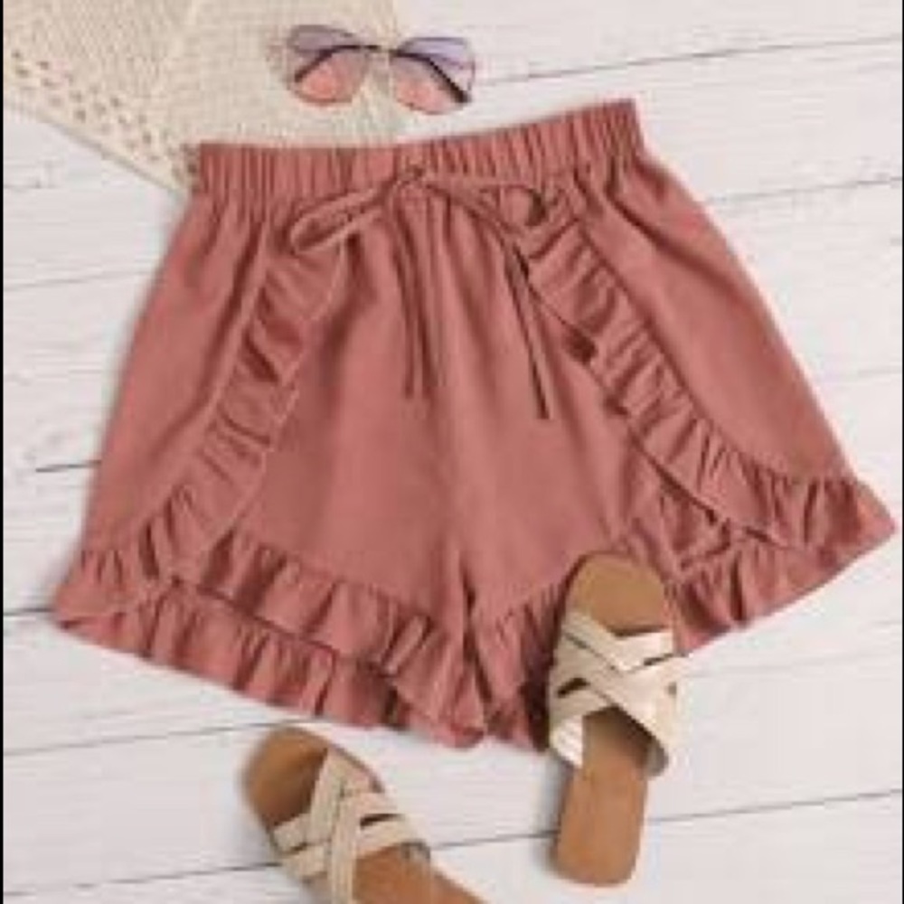 Dusty Rose Ruffle Shorts - Picture 1 of 7